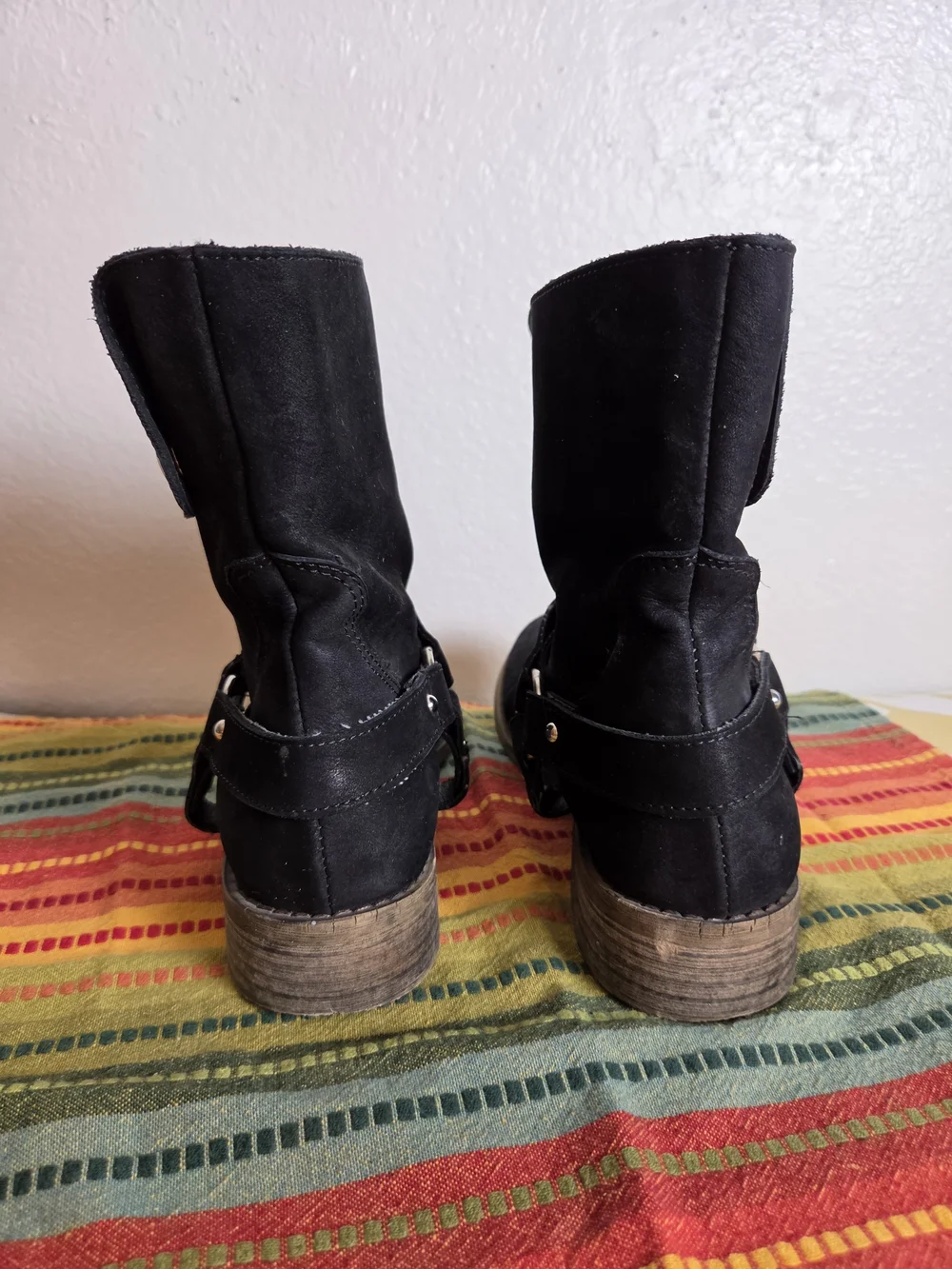 Black Suede Women's Mid-Calf Harness Boots Made In Italy Size 40 US Size 9